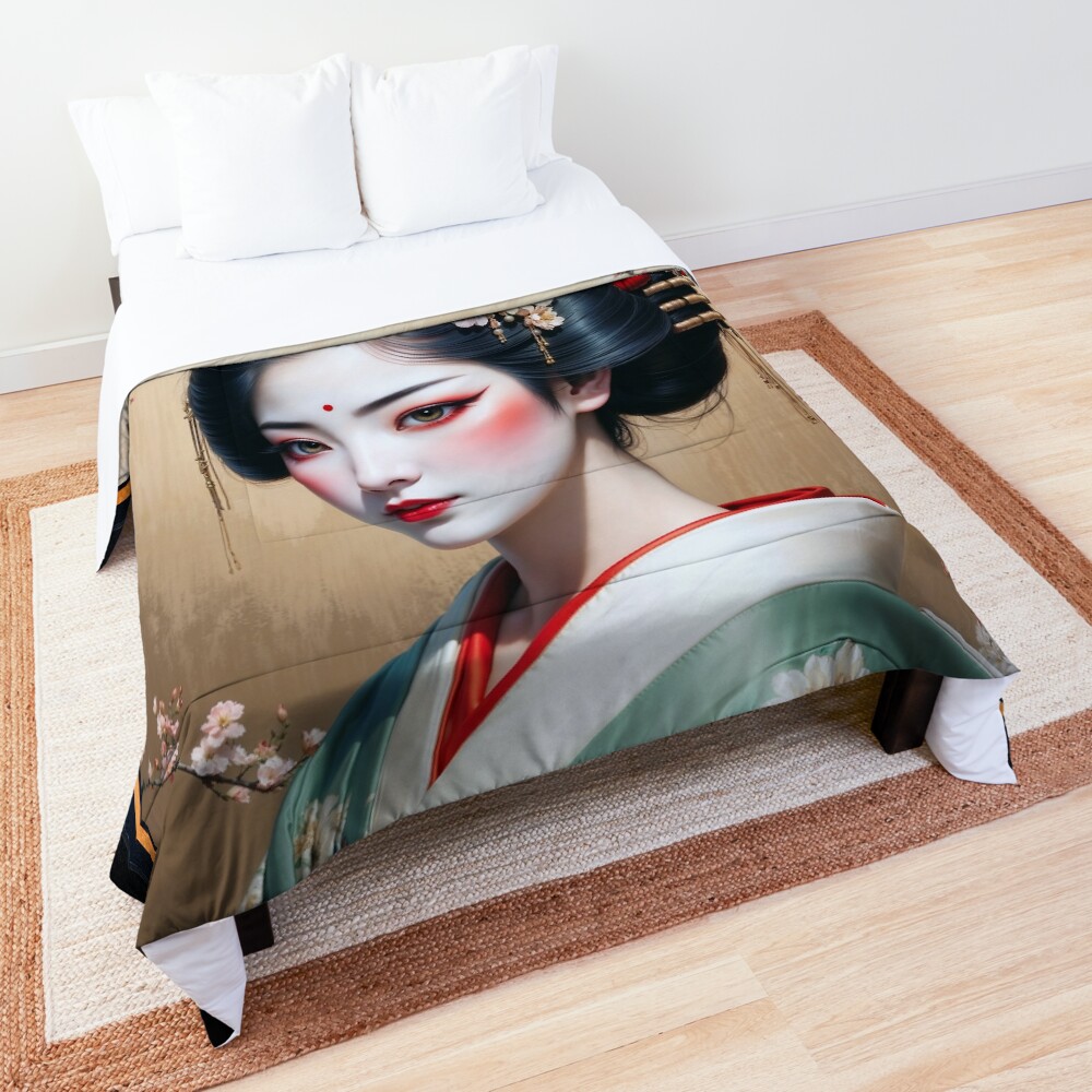 ภาพที่เงียบสงบของ Aoiyako Tsuruhime ที่สง่างามในศิลปะแนวคิด AI แบบชุดกิโมโนแบบดั้งเดิมโดย Xzendor7 3 A Serene Portrait Of The Elegant Aoiyako Tsuruhime In A Traditional Kimono Enchanting AI Concept Art by Xzendor7 Decorative Art Print Comforter