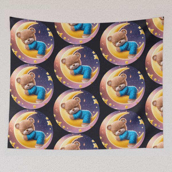 Item preview, Cute Teddy Bear Sleeping on Half Moon designed and sold by HanaiPrint.