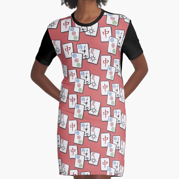 Mah Jong cubes on red background Graphic T-Shirt Dress
