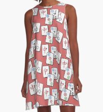 Mah Jong cubes on red background A-Line Dress