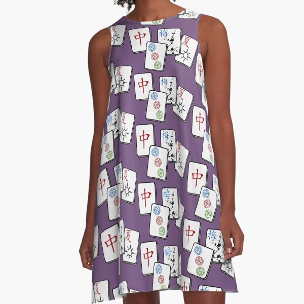 Mah Jong cubes game on purple background A-Line Dress