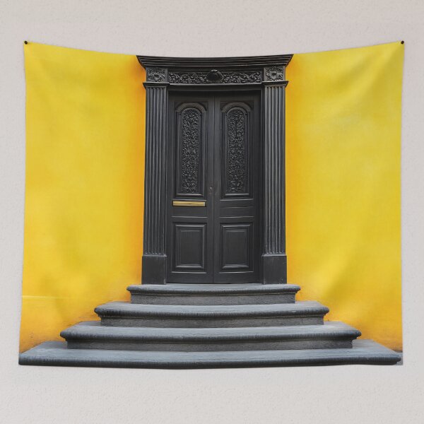 Item preview, Bright yellow wall with black door designed and sold by anytka.