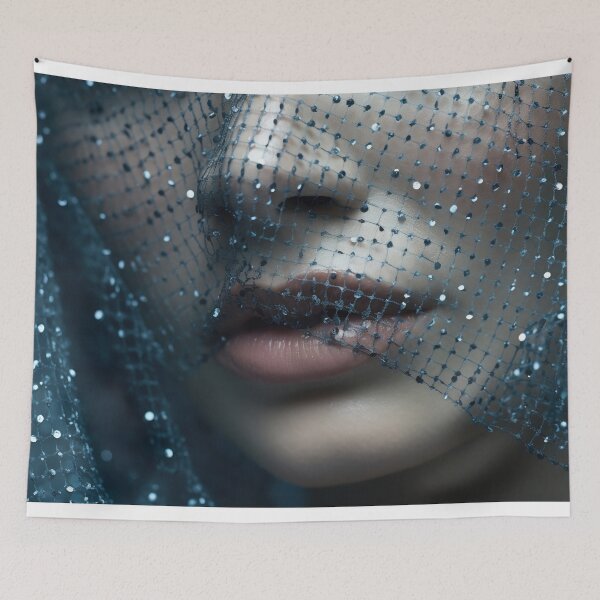 Item preview, Ethereal Beauty: Woman with Blue Mesh Veil designed and sold by anytka.