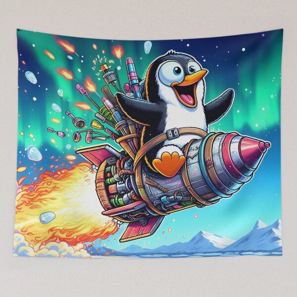Item preview, Penguin's Homebuilt Rocket Ride – Cartoon Space Adventure designed and sold by Euriruben.