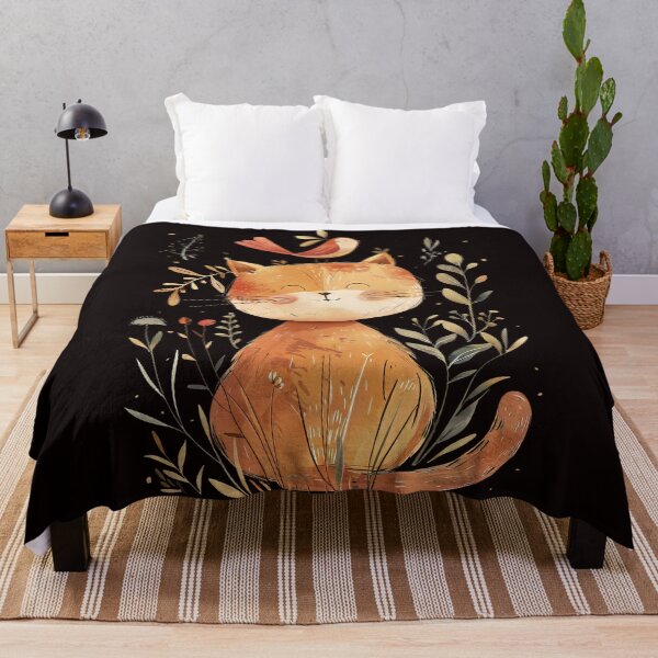 Item preview, Cute Playful Cat with Robin Whimsical Illustration designed and sold by EmiBarDesign.