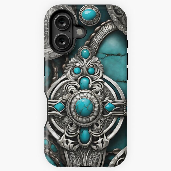 Item preview, Western Turquoise and Silver Concho Pattern – Rustic Southwest Design designed and sold by CoastalEmp.
