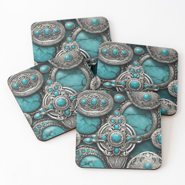 Item preview, Western Turquoise and Silver Concho Pattern – Rustic Southwest Design designed and sold by CoastalEmp.