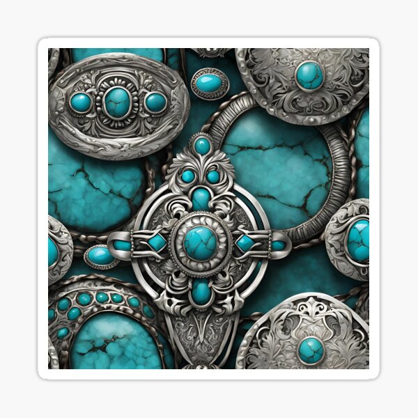 Item preview, Western Turquoise and Silver Concho Pattern – Rustic Southwest Design designed and sold by CoastalEmp.
