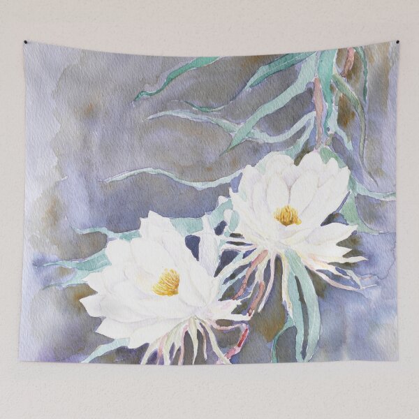 Item preview, white epiphyllum flowers  watercolor  designed and sold by ColorandColor.
