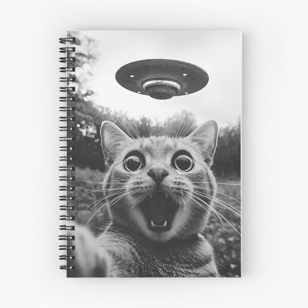 Item preview, Funny Surreal Worried Cat Taking A Selfie of UFO Alien Spacecraft Humorous Animals designed and sold by ManxCatAndy.