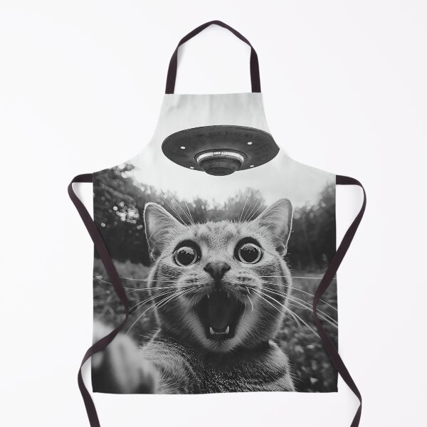 Item preview, Funny Surreal Worried Cat Taking A Selfie of UFO Alien Spacecraft Humorous Animals designed and sold by ManxCatAndy.