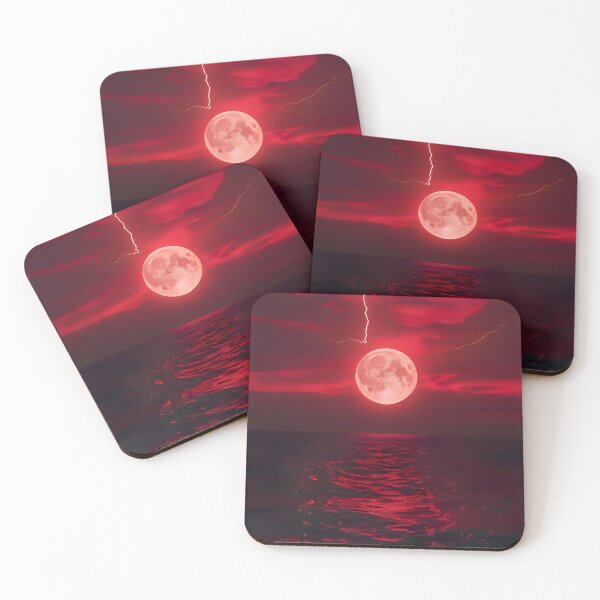 Item preview, Blood Moon Over the Ocean – Dark Red Sky with Lightning & Moon Reflection designed and sold by A L O N E.
