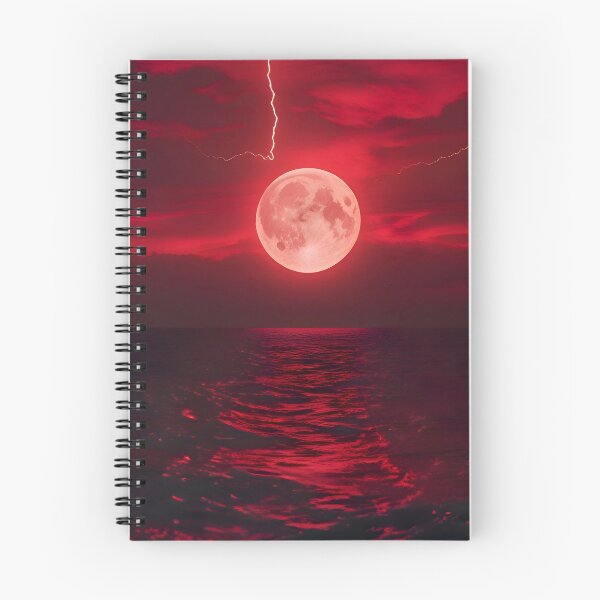 Item preview, Blood Moon Over the Ocean – Dark Red Sky with Lightning & Moon Reflection designed and sold by A L O N E.
