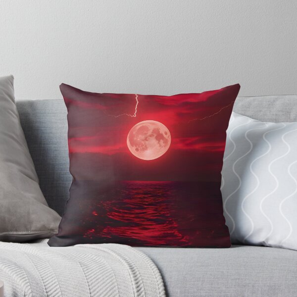 Item preview, Blood Moon Over the Ocean – Dark Red Sky with Lightning & Moon Reflection designed and sold by A L O N E.
