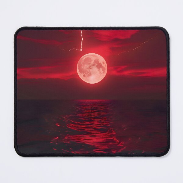 Item preview, Blood Moon Over the Ocean – Dark Red Sky with Lightning & Moon Reflection designed and sold by A L O N E.