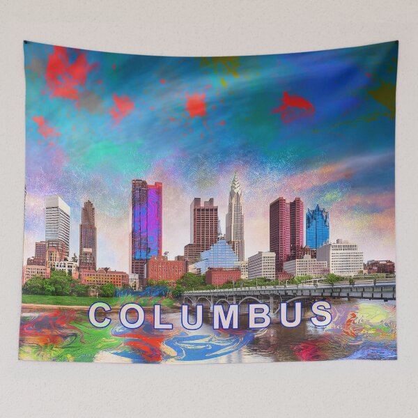 Item preview, Columbus Skyline Graffiti Art – Colorful Abstract Cityscape designed and sold by Phat Dog Designs .