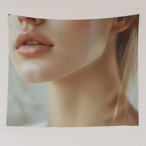 Item preview, A young woman poses with her lips slightly parted, showcasing natural beauty and soft skin in gentle lighting. designed and sold by anytka.