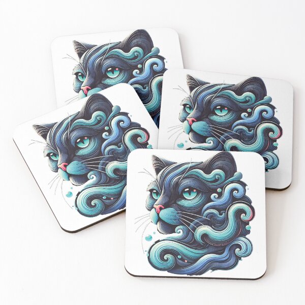 Item preview, Mystical Blue Cat – Surreal Fluid Art Feline Illustration designed and sold by Gold Turtle  Lina.
