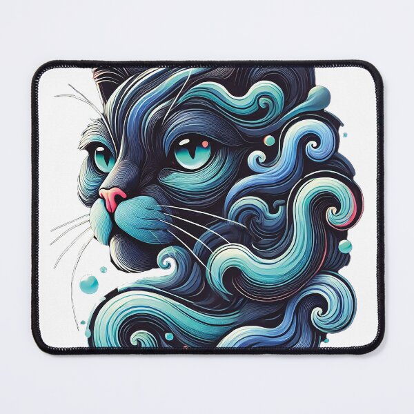 Item preview, Mystical Blue Cat – Surreal Fluid Art Feline Illustration designed and sold by Gold Turtle Lina.