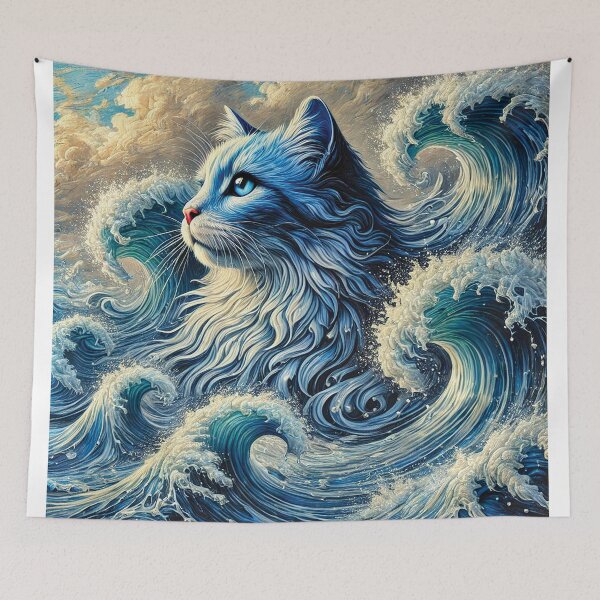 Item preview, Ocean Spirit Cat – Majestic Feline Amidst Powerful Waves designed and sold by Gold Turtle  Lina.