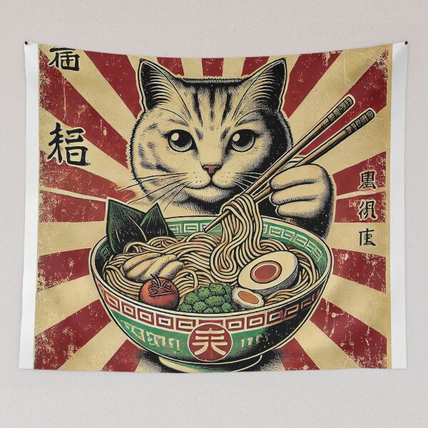 Item preview, Vintage Japanese Ramen Cat – Retro Noodle Shop Poster designed and sold by Gold Turtle  Lina.