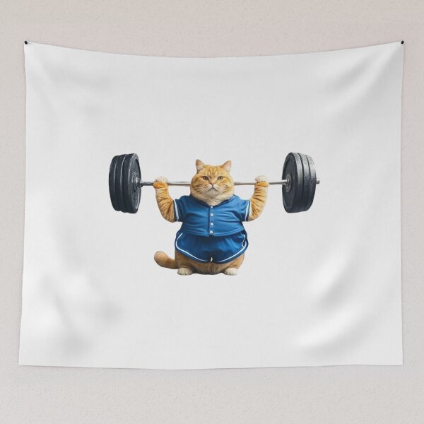 Item preview, weightlifting ginger cat designed and sold by artsmeow.