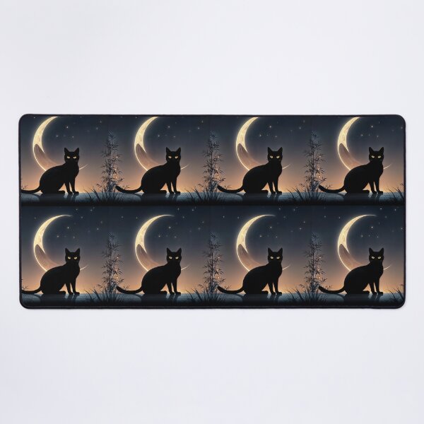 Item preview, Silhouette of a black cat with burning eyes against the night starry sky and Moon. designed and sold by IaroslavB.