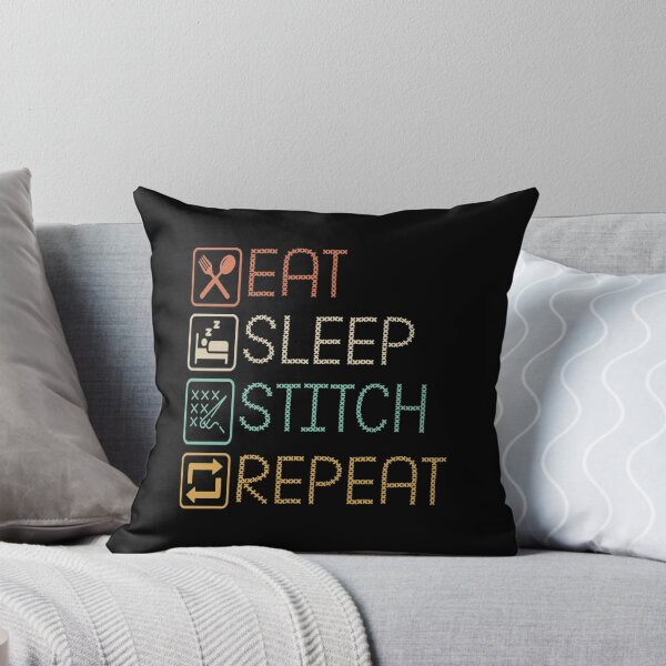 Item preview, Colorful Cross Stitch Pattern Showing Eat, Sleep, Stitch, Repeat Lifestyle Design designed and sold by ElenaHrubes.