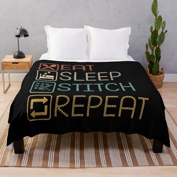 Item preview, Colorful Cross Stitch Pattern Showing Eat, Sleep, Stitch, Repeat Lifestyle Design designed and sold by ElenaHrubes.