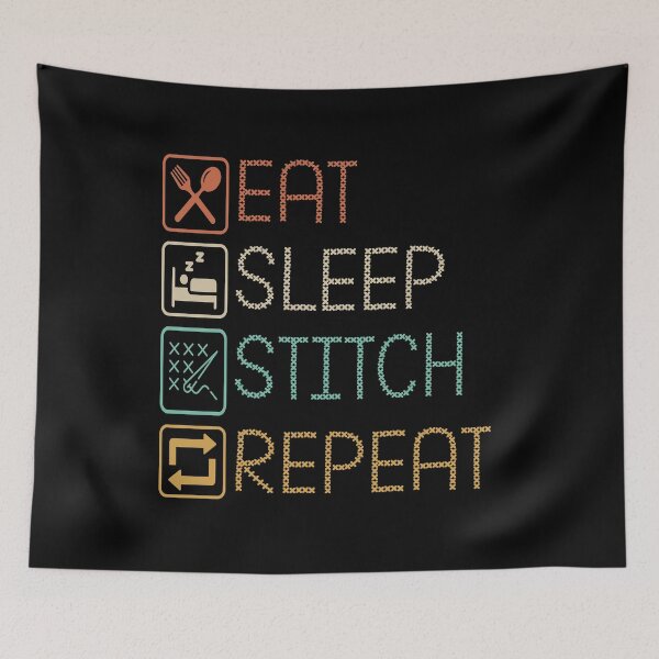 Item preview, Colorful Cross Stitch Pattern Showing Eat, Sleep, Stitch, Repeat Lifestyle Design designed and sold by ElenaHrubes.