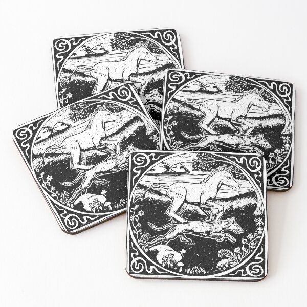 Item preview, The Borzoi and The Unicorn Series: Race at Sundown (Black & white) designed and sold by Spinyflowerart.
