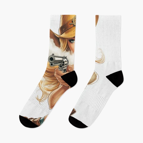 Item preview, Beautiful cowgirl aiming her revolver designed and sold by javierparra.