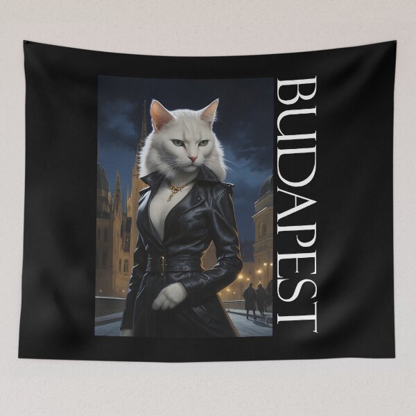 Item preview, Selene Vampire Cat with parliament in Budapest Gothic Art designed and sold by WorldRoverShirt.