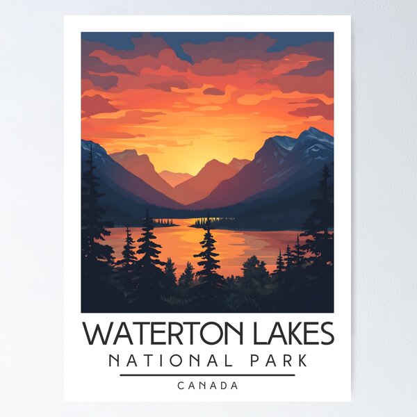 Item preview, A Vintage Illustration of Waterton Lakes National Park - Canada  designed and sold by GoodOldVintage.