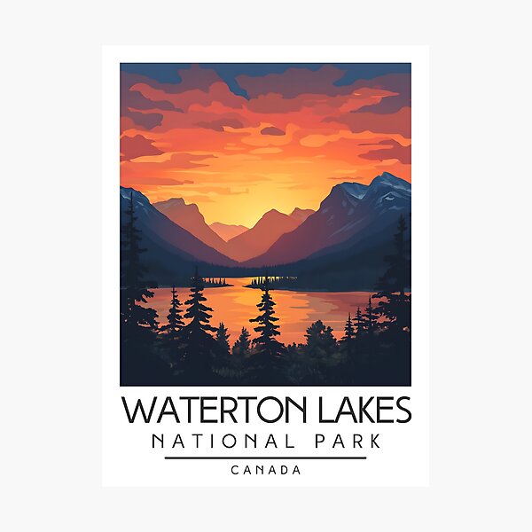 Item preview, A Vintage Illustration of Waterton Lakes National Park - Canada  designed and sold by GoodOldVintage.
