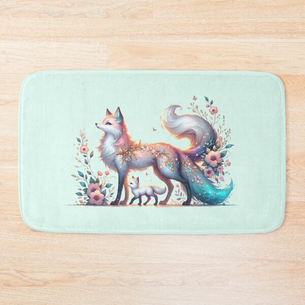 Item preview, Mystical Fox Kitsune with Baby and Pastel Floral Decorations designed and sold by 2ndSketch.
