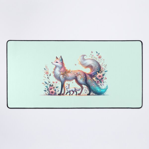 Item preview, Mystical Fox Kitsune with Baby and Pastel Floral Decorations designed and sold by 2ndSketch.