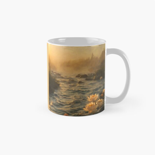 Item preview, Golden Sunset River with Water Lilies – Serene Nature Painting designed and sold by Zeph1.