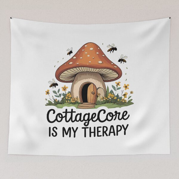 Item preview, Tiny Mushroom House with Wildflowers and Bees Featuring Cottagecore Quote designed and sold by zoughlal.