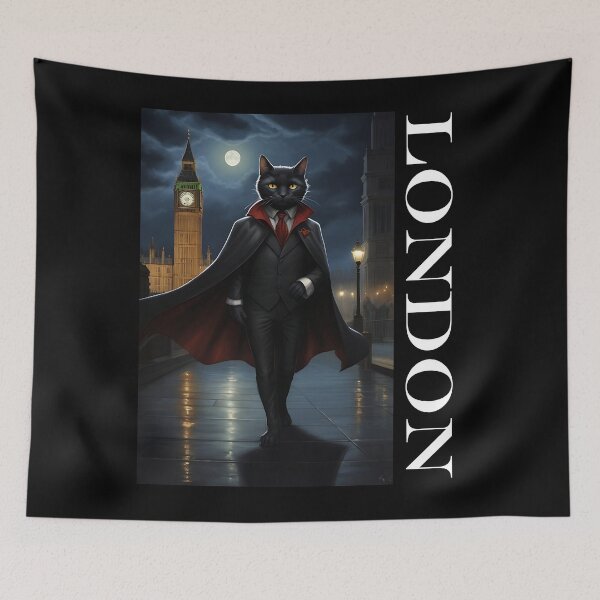 Item preview, Dracula Vampire Cat with big-ben London Gothic art designed and sold by WorldRoverShirt.