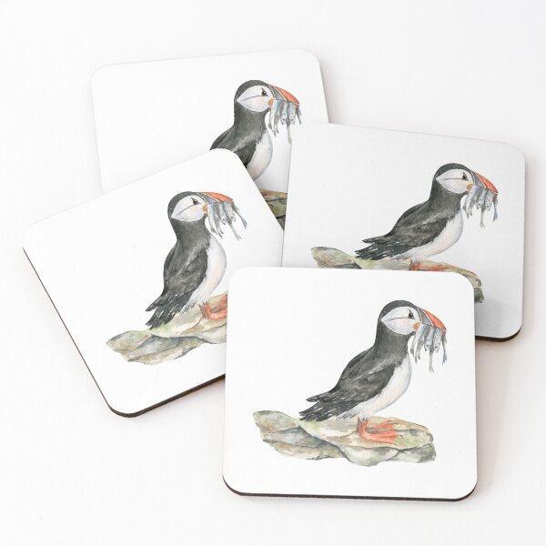 Item preview, Atlantic Puffin with Fish Watercolor Drawing designed and sold by Flowersforbear.