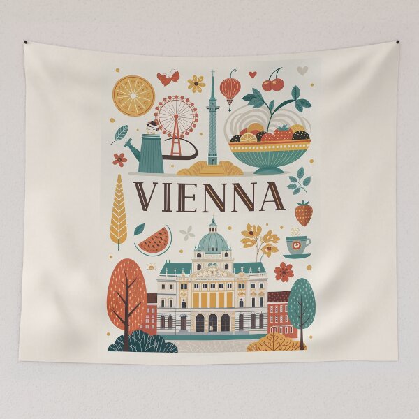 Item preview, Vienna Travel Poster - Colorful Vienna Landmarks and Icons Illustration designed and sold by Witsprings.