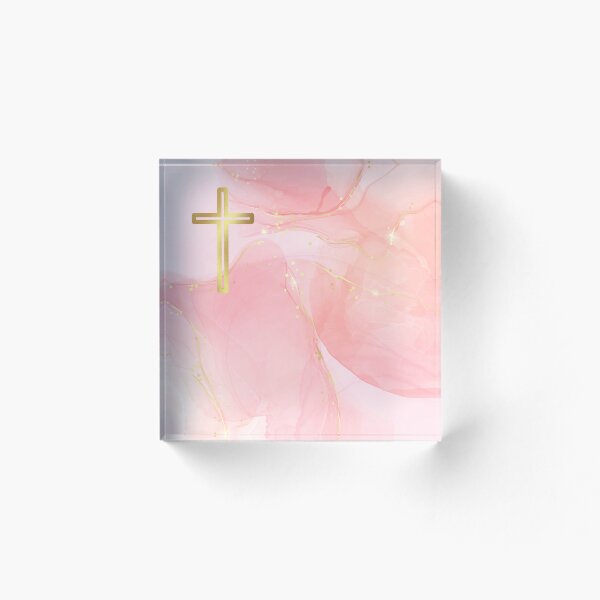 Item preview, Gold cross with pink and gold swirly background designed and sold by Double7Designs.