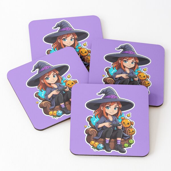 Item preview, Gamer Girl Witch Hat Robes Red Hair Halloween Pumpkins Black Purple Orange Spooky Season Video Games designed and sold by SteamParliament.