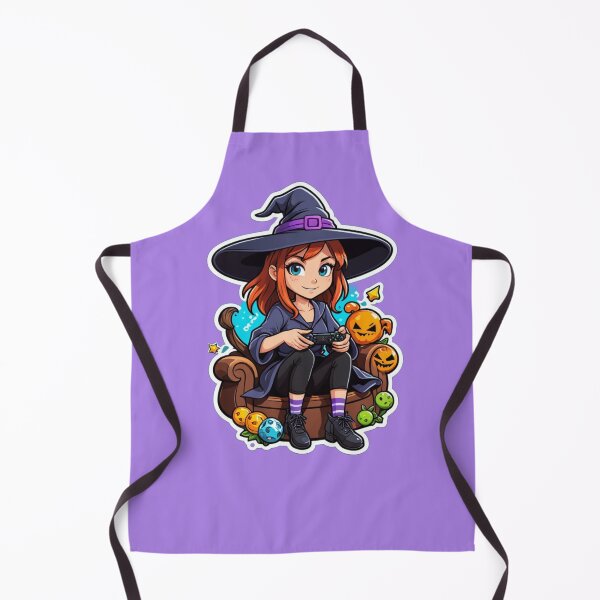 Item preview, Gamer Girl Witch Hat Robes Red Hair Halloween Pumpkins Black Purple Orange Spooky Season Video Games designed and sold by SteamParliament.