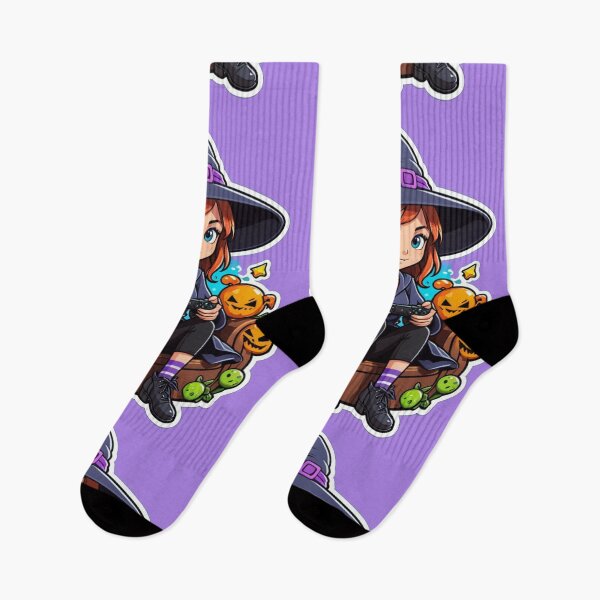 Item preview, Gamer Girl Witch Hat Robes Red Hair Halloween Pumpkins Black Purple Orange Spooky Season Video Games designed and sold by SteamParliament.
