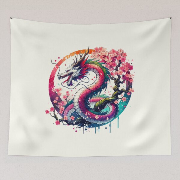 Artikelvorschau, Eleganter chinesischer Drache, der sich um einen Kirschblütenbaum windet entworfen und verkauft von 2ndSketch.
