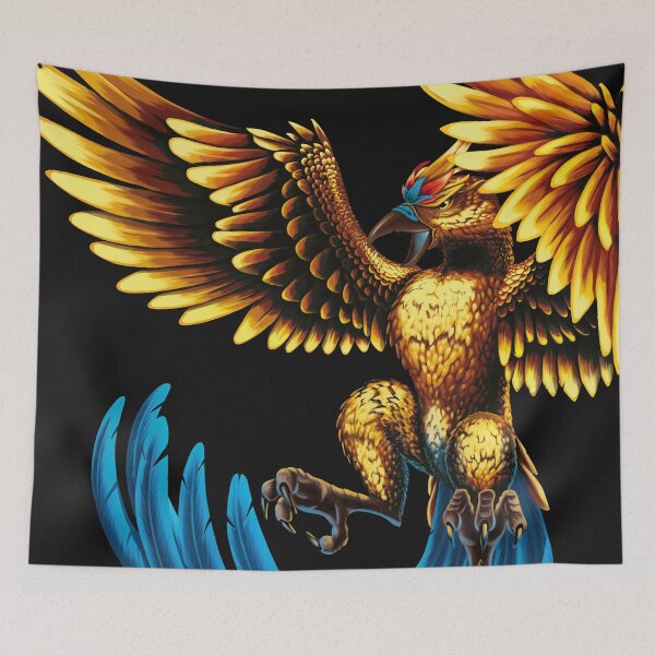 Item preview, Illustrated design of blue Phoenix with golden legendary bird designed and sold by FoxnakeChiros.