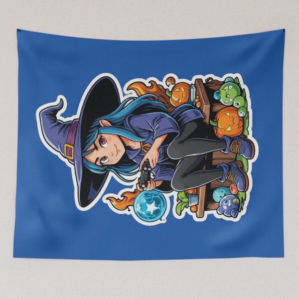 Item preview, Gamer Girl Witch Hat Robes Blue Hair Halloween Pumpkins Black Purple Orange Spooky Season Video Games designed and sold by SteamParliament.