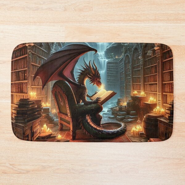 Item preview, Book Dragon who loves reading Gothic magic books in his library dungeon cave DND, D&D fantasy,Bookish Nerd designed and sold by TheTimeTaxi.